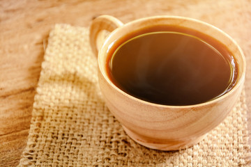 coffee cup on wood table