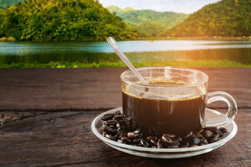 coffee cup on wood table
