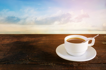coffee cup on wood table