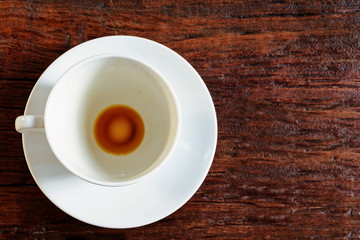 Empty coffee mug on old wood table