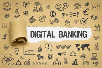 Digital Banking / Papier mit Symbole