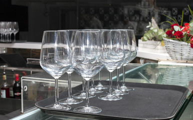 Group of empty champagne glasses