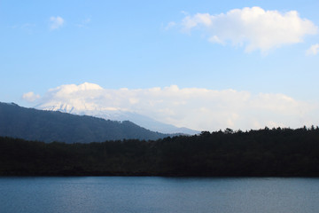Lake saiko with Fuji Mountain background