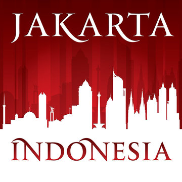 Jakarta Indonesia city skyline silhouette red background