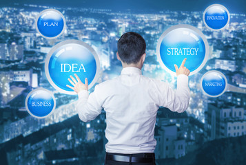 Manager works with the business scheme.