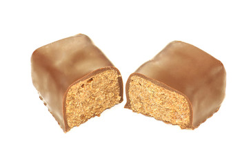 Sliced sweet chocolate candy closeup