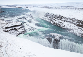 Gullfoss or Golden Waterfall in winter. Iceland