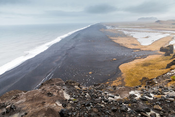 Icelandic coastal landscape. Atlantic Ocean beach