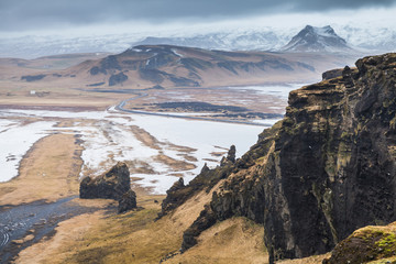 Mountain coastal landscape. Vik district, Iceland