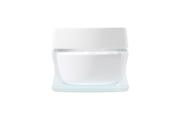 Glass jar with white glossy plastic lid 3D rendering shadowless