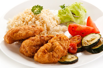 Fried chicken nuggets with rice