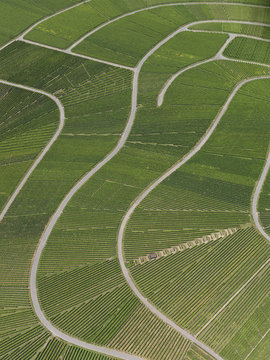 Aerial view of agricultural landscape, Hohenheim, Stuttgart, Baden-Wuerttemberg, Germany