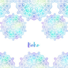 Ethnic boho ornament. Mandala design in oriental style. Bokeh texture.
