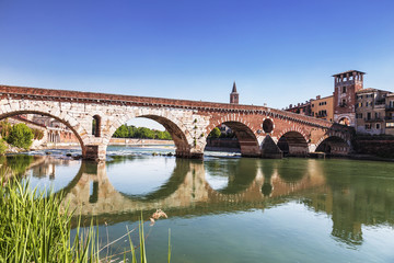 Fototapeta premium Ponte Pietra is a Roman arch bridge over the Adige river in the Italian city of Verona. Italy