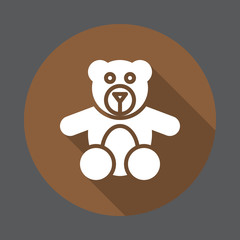 Teddy bear toy flat icon. Round colorful button, circular vector sign with long shadow effect. Flat style design