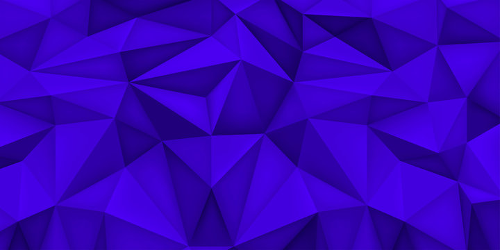 Volume geometric shape, 3d crystal blue background, triangles mosaic, abstraction low polygons wallpaper, vector design form