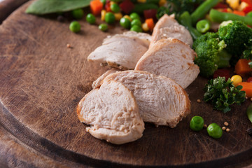 Healthy food nutrition, steamed vegetable and turkey mix