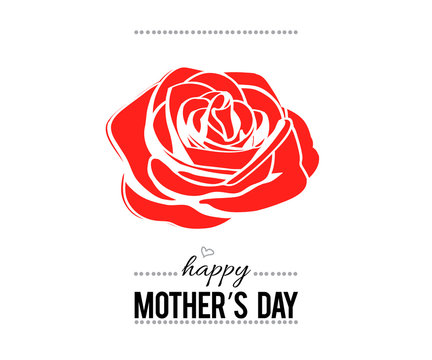 Happy Mother's day greeting card with red rose on it. Vector illustration