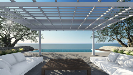 3d modern contemporary balcony sea view 