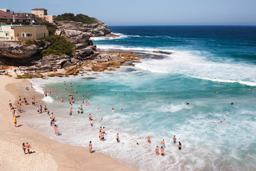 view of Tamarama beach in a sunny sunday of summer, from the  Bondi to Bronte walk ,Sydney, ...
