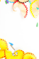 colored shavings on the white background