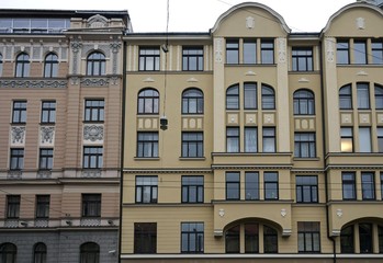 Fototapeta na wymiar Riga, Bruninieku 2-4, quarter in the Art Nouveau style