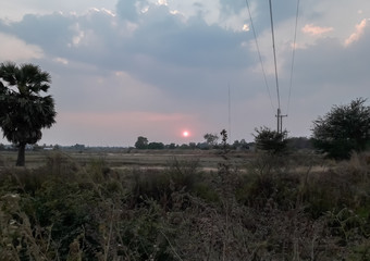 Sunset behind the field