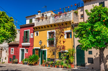 Spain Palma de Majorca city, view of beautiful colorful houses © vulcanus