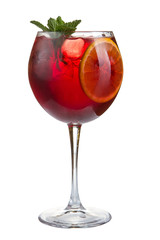 Refreshing cocktail with ice fruit juice and cranberries on a white background