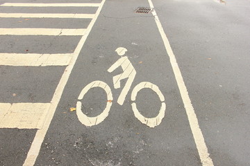 Bike lane and cross walk on the road