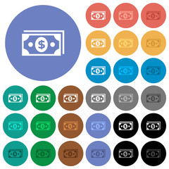 Dollar banknotes round flat multi colored icons