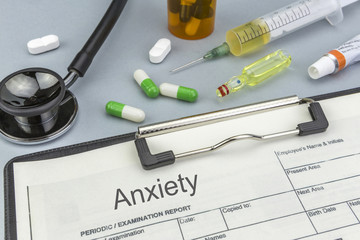 Anxiety, medicines and syringes as concept of ordinary treatment health