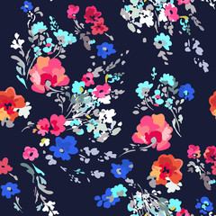 Ditsy watercolor style flowers - seamless background