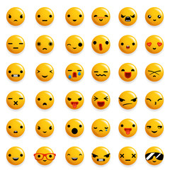 Fototapeta premium Cute Emoticon Smile Emoji Icons Set Isolated 3d Realistic Design Vector Illustration