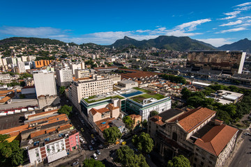 Fototapeta na wymiar Aerial View of Rio de Janeiro City Center, Corcovado Mountain Can Be Seen in the Horizon