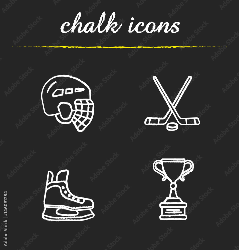 Canvas Prints Hockey equipment chalk icons set