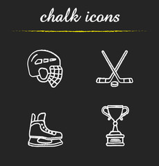 Hockey equipment chalk icons set