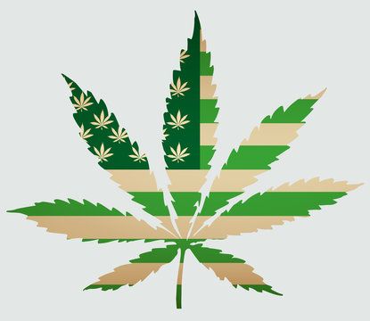 Usa map as green flag with cannabis leaf. Vector image