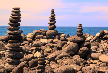 Wunschsteine an der Playa Jardin, Puerto de la Cruz, Teneriffa, Spanien