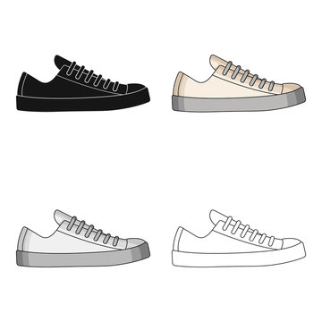 White Sneakers Unisex Lace Up. Shoes For Sports And Daily Life.Different Shoes Single Icon In Cartoon Style Vector Symbol Stock Illustration.