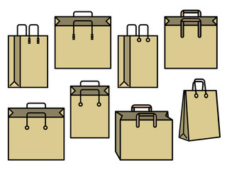 Set of kraft shopping bag icons Vector illustration