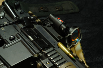 Assault rifle and bullet  focus on view finder