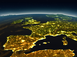 Iberia from space in the evening