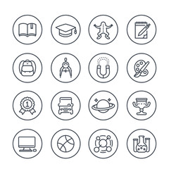 school and college line icons in circles over white