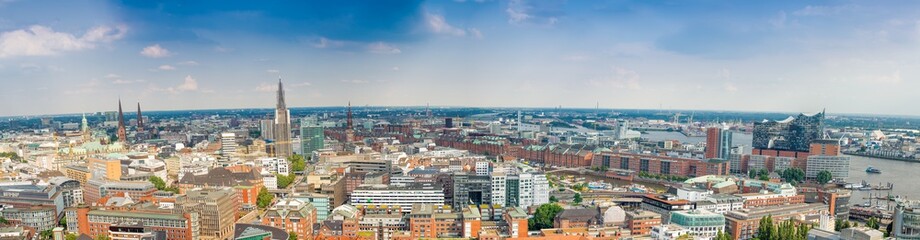 Beautiful panoramic sunset aerial view of Hamburg, Germany