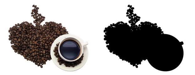 Coffee cup and beans Coffee, isolated and Black Picture for die-cut
