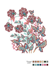 Cross Stitch Flowers. Ready-made template for cross stitching. Catalog of used thread colors. Vector