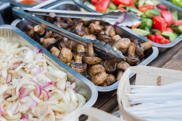 Sandwich bar salads choice in metal containers