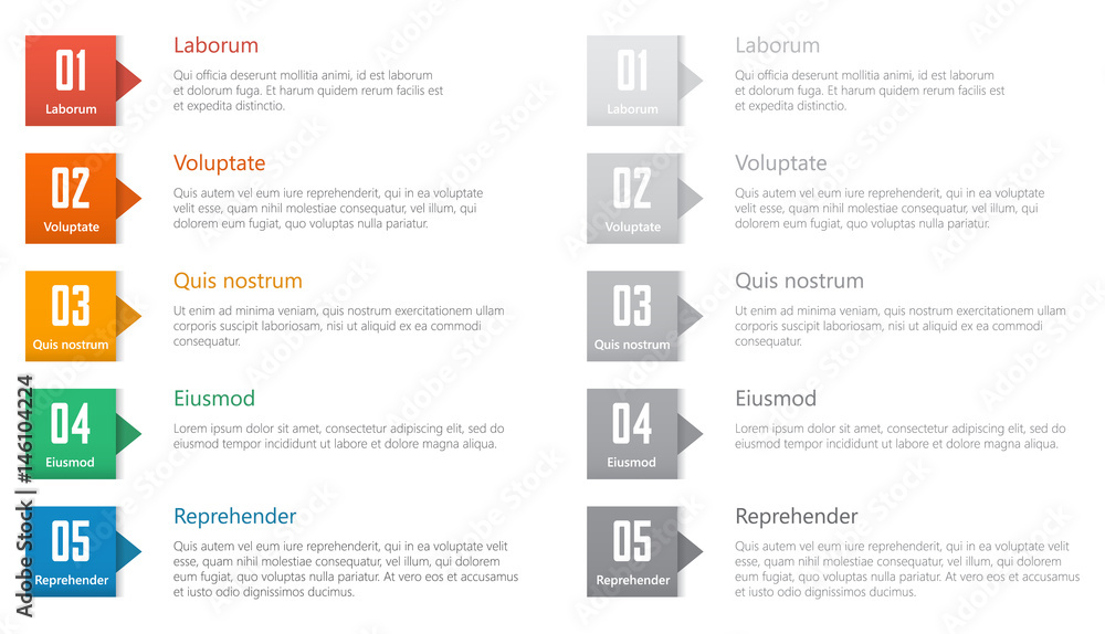 Poster numbered list set template for webdesign, flat design