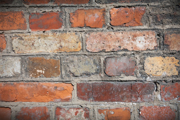 Ancient brick wall. Simple brick wall background or texture.